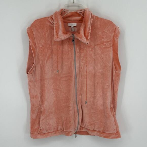 Escada Sport Sleeveless Full Zip Velour Sweater Top Peach XL Classic Designer - Picture 1 of 13